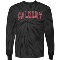 Calgary Ab Vintage Sports Red Retro Varsity Text Tie-Dye Long Sleeve Shirt