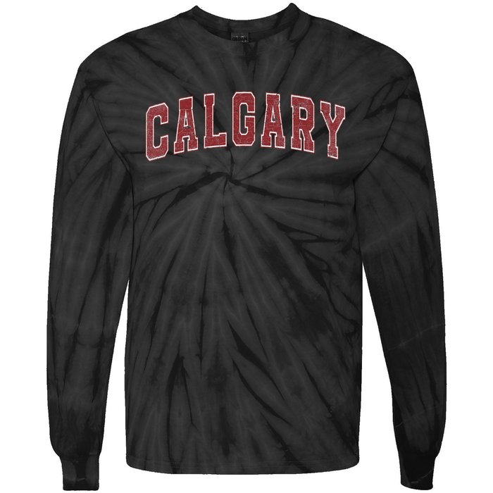 Calgary Ab Vintage Sports Red Retro Varsity Text Tie-Dye Long Sleeve Shirt