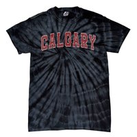 Calgary Ab Vintage Sports Red Retro Varsity Text Tie-Dye T-Shirt