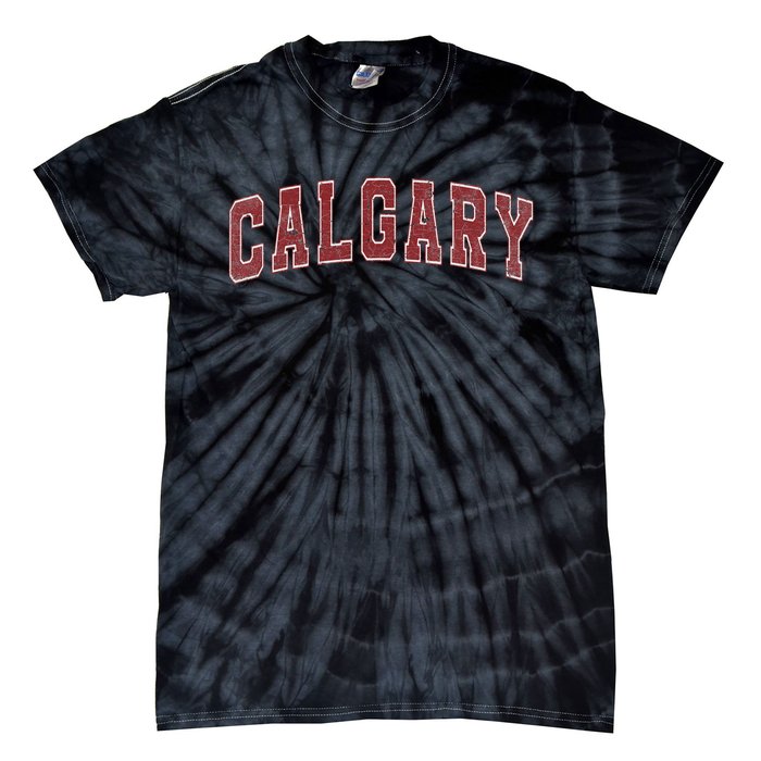 Calgary Ab Vintage Sports Red Retro Varsity Text Tie-Dye T-Shirt