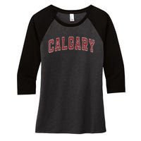 Calgary Ab Vintage Sports Red Retro Varsity Text Women's Tri-Blend 3/4-Sleeve Raglan Shirt