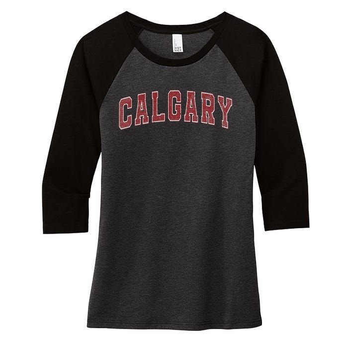 Calgary Ab Vintage Sports Red Retro Varsity Text Women's Tri-Blend 3/4-Sleeve Raglan Shirt