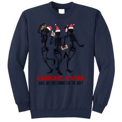 Caught A Vibe Fun Dancing Skeleton Xmas Santa Hat Christmas Gift Sweatshirt