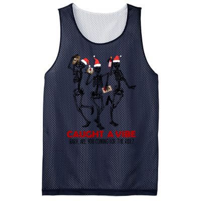 Caught A Vibe Fun Dancing Skeleton Xmas Santa Hat Christmas Gift Mesh Reversible Basketball Jersey Tank