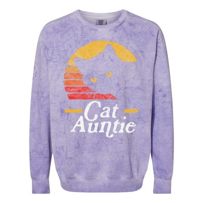 Cat Aunt Vintage Eighties Style Sun Cat Retro Distressed Colorblast Crewneck Sweatshirt