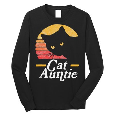 Cat Aunt Vintage Eighties Style Sun Cat Retro Distressed Long Sleeve Shirt