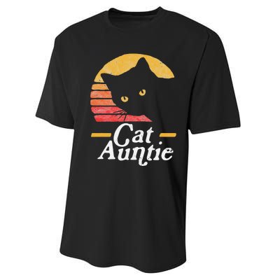 Cat Aunt Vintage Eighties Style Sun Cat Retro Distressed Performance Sprint T-Shirt