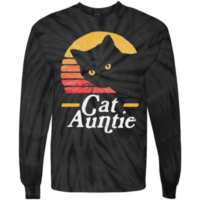 Cat Aunt Vintage Eighties Style Sun Cat Retro Distressed Tie-Dye Long Sleeve Shirt