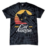 Cat Aunt Vintage Eighties Style Sun Cat Retro Distressed Tie-Dye T-Shirt