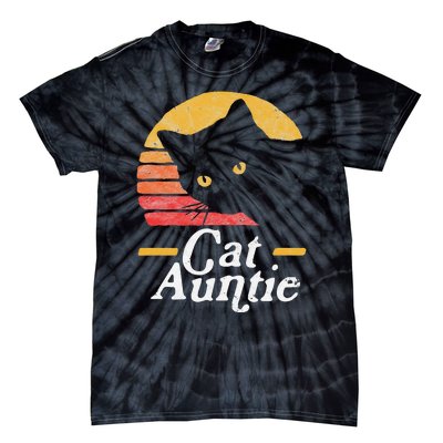 Cat Aunt Vintage Eighties Style Sun Cat Retro Distressed Tie-Dye T-Shirt