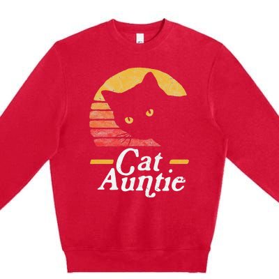 Cat Aunt Vintage Eighties Style Sun Cat Retro Distressed Premium Crewneck Sweatshirt