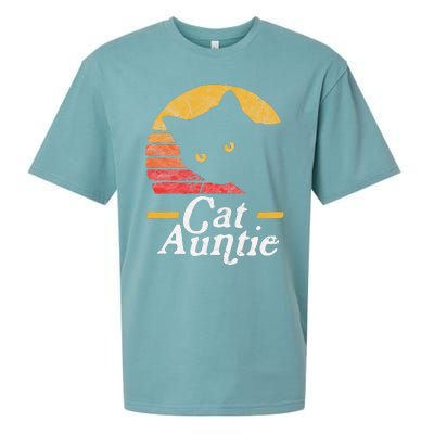 Cat Aunt Vintage Eighties Style Sun Cat Retro Distressed Sueded Cloud Jersey T-Shirt