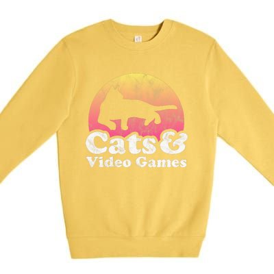 Cats And Video Games Cat And Video Game Gift Premium Crewneck Sweatshirt