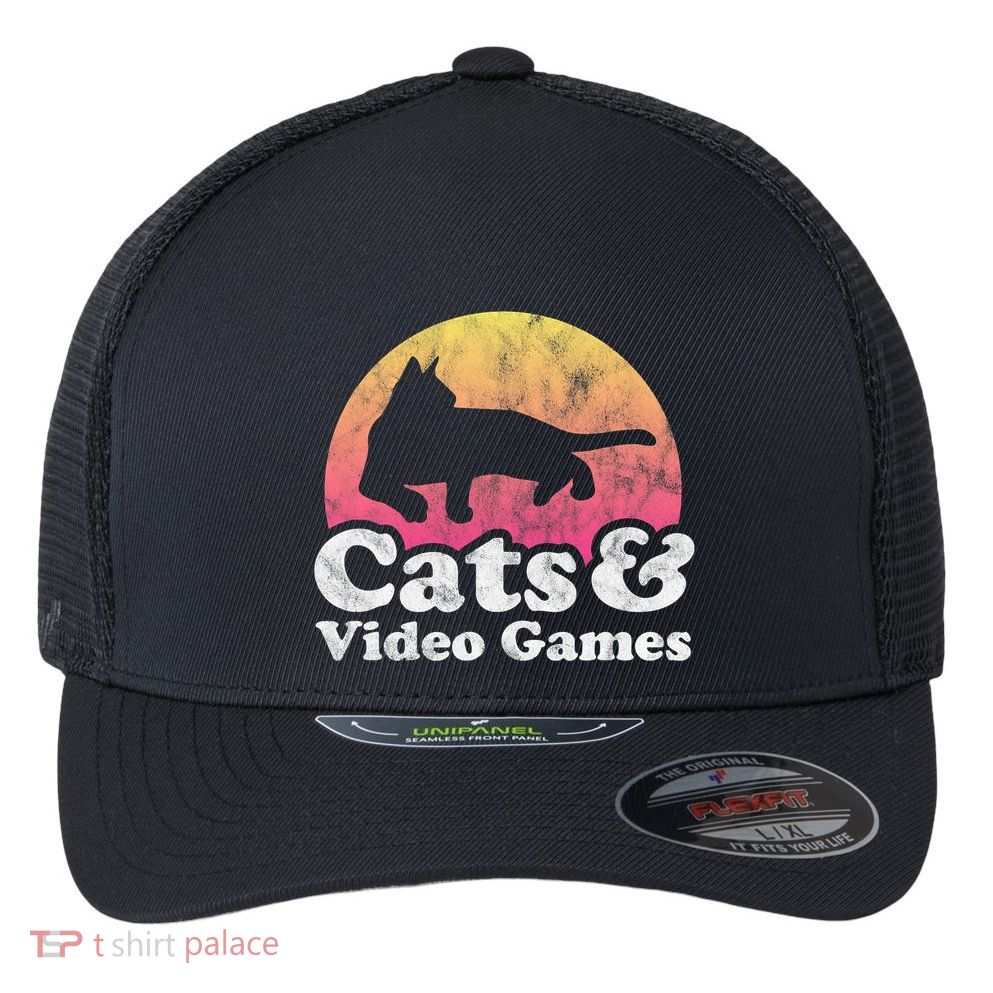 Cats And Video Games Cat And Video Game Gift Flexfit Unipanel Trucker Cap