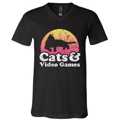 Cats And Video Games Cat And Video Game Gift V-Neck T-Shirt