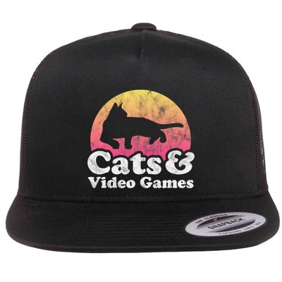 Cats And Video Games Cat And Video Game Gift Flatbill Hat
