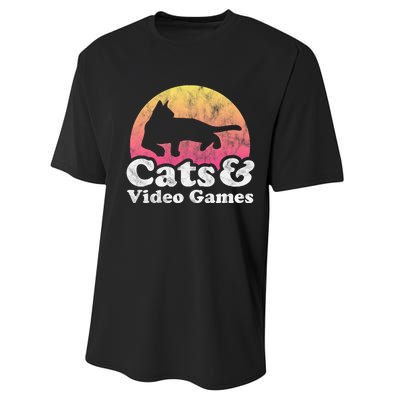 Cats And Video Games Cat And Video Game Gift Performance Sprint T-Shirt