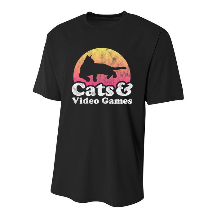 Cats And Video Games Cat And Video Game Gift Youth Performance Sprint T-Shirt