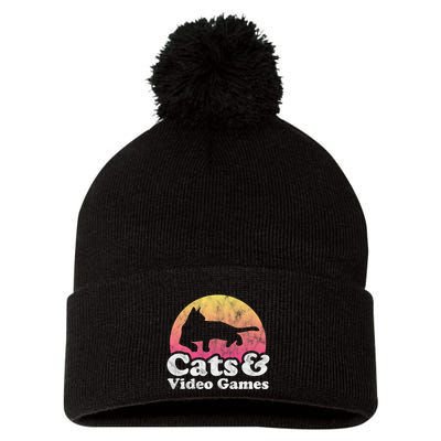 Cats And Video Games Cat And Video Game Gift Pom Pom 12in Knit Beanie