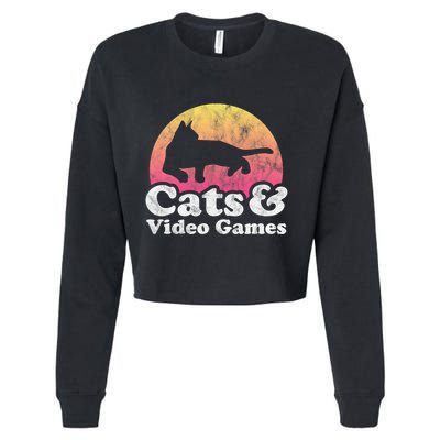 Cats And Video Games Cat And Video Game Gift Cropped Pullover Crew