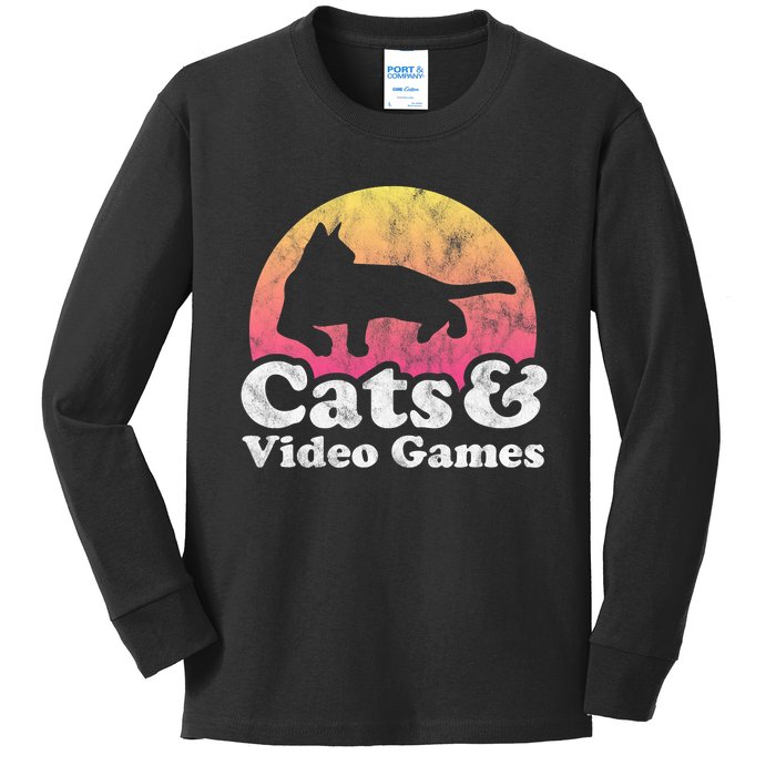 Cats And Video Games Cat And Video Game Gift Kids Long Sleeve Shirt