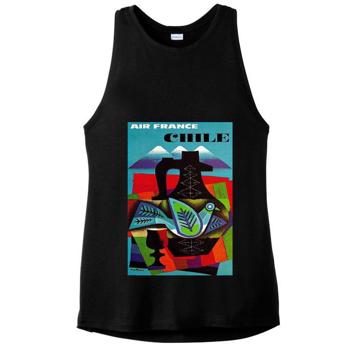 Chile Art Vintage Travel Poster Chilean Air France Ladies PosiCharge Tri-Blend Wicking Tank