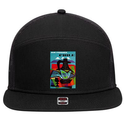 Chile Art Vintage Travel Poster Chilean Air France 7 Panel Mesh Trucker Snapback Hat