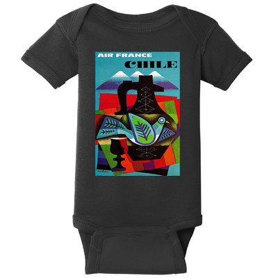 Chile Art Vintage Travel Poster Chilean Air France Baby Bodysuit