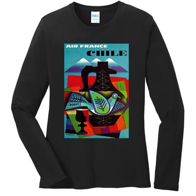Chile Art Vintage Travel Poster Chilean Air France Ladies Long Sleeve Shirt