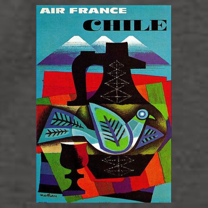 Chile Art Vintage Travel Poster Chilean Air France Vector Backpack