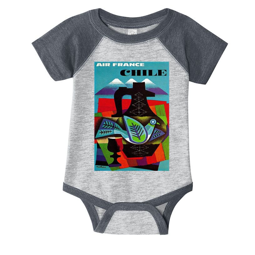 Chile Art Vintage Travel Poster Chilean Air France Infant Baby Jersey Bodysuit