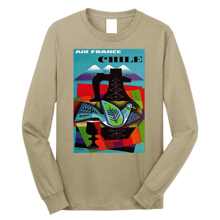 Chile Art Vintage Travel Poster Chilean Air France Long Sleeve Shirt
