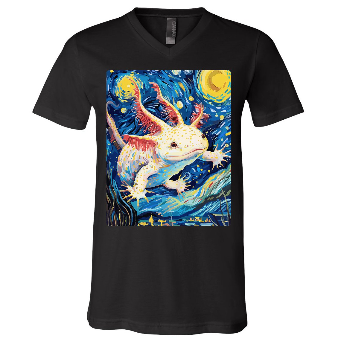 Classic Axolotl Vintage Starry Night Axolotl V-Neck T-Shirt