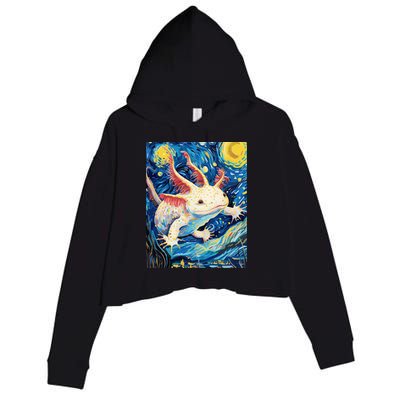 Classic Axolotl Vintage Starry Night Axolotl Crop Fleece Hoodie