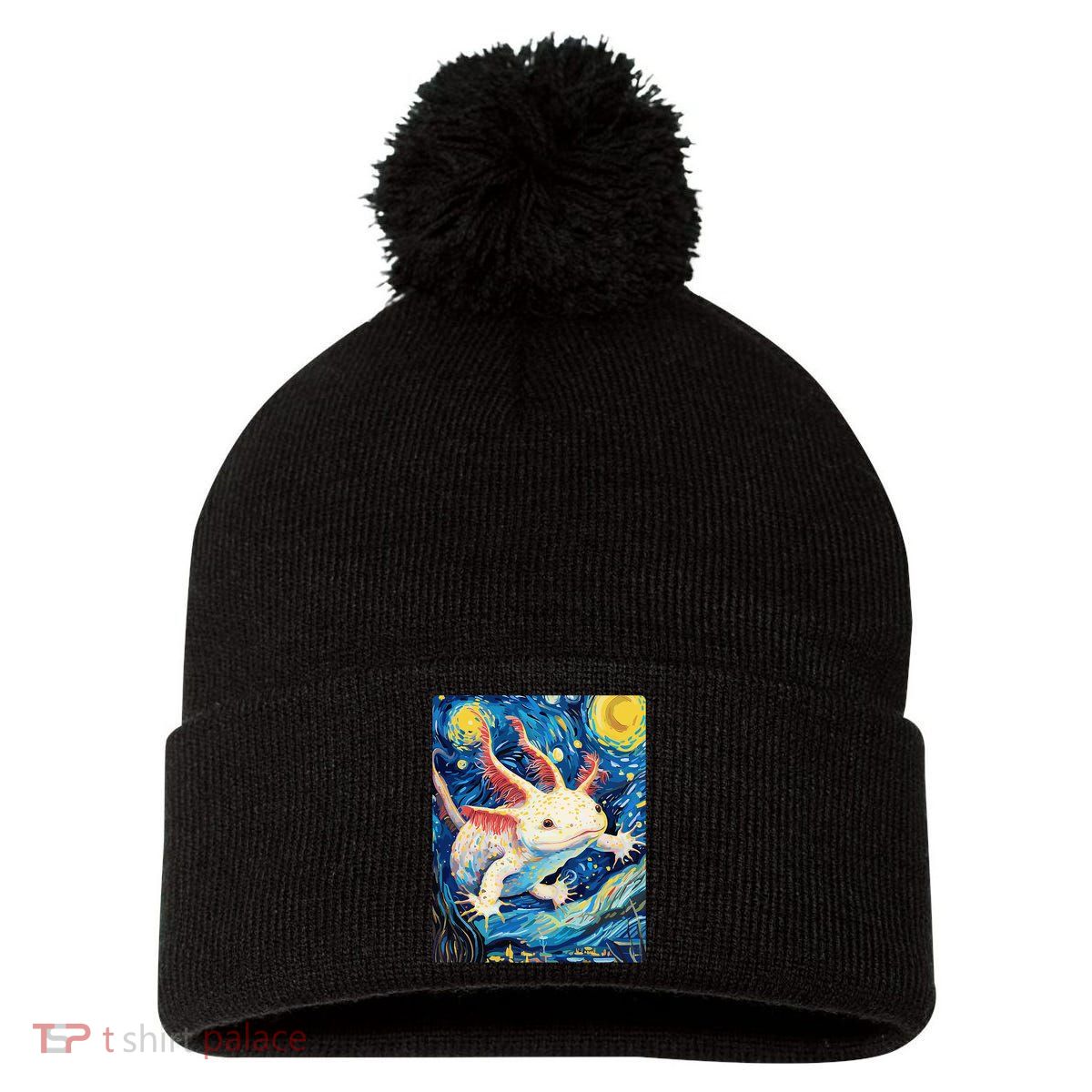 Classic Axolotl Vintage Starry Night Axolotl Pom Pom 12in Knit Beanie