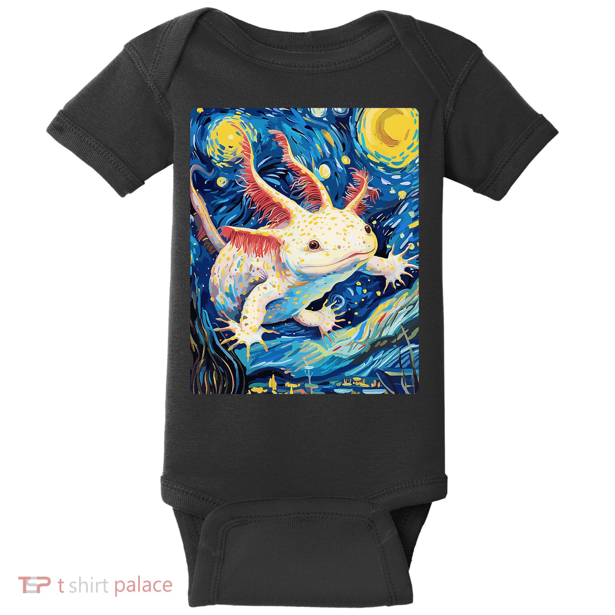 Classic Axolotl Vintage Starry Night Axolotl Baby Bodysuit