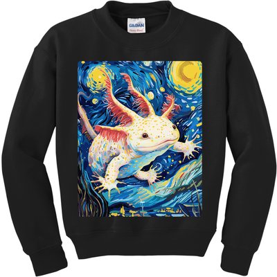 Classic Axolotl Vintage Starry Night Axolotl Kids Sweatshirt