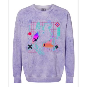 Cow Aesthetic Vaporwave 80s Style Horse Riding Lover Gift Colorblast Crewneck Sweatshirt