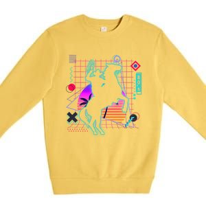 Cow Aesthetic Vaporwave 80s Style Horse Riding Lover Gift Premium Crewneck Sweatshirt