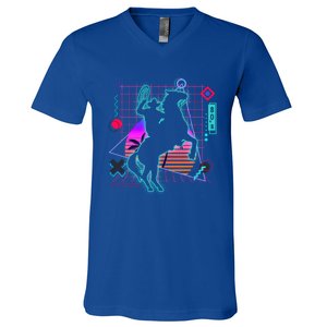 Cow Aesthetic Vaporwave 80s Style Horse Riding Lover Gift V-Neck T-Shirt