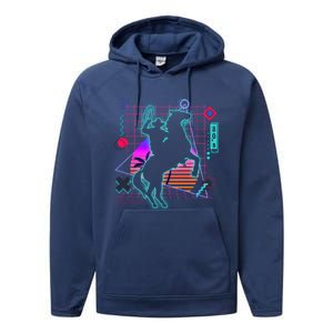 Cow Aesthetic Vaporwave 80s Style Horse Riding Lover Gift Performance Fleece Hoodie