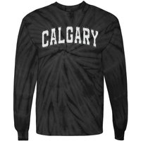 Calgary Ab Vintage Sports White Retro Varsity Text Tie-Dye Long Sleeve Shirt