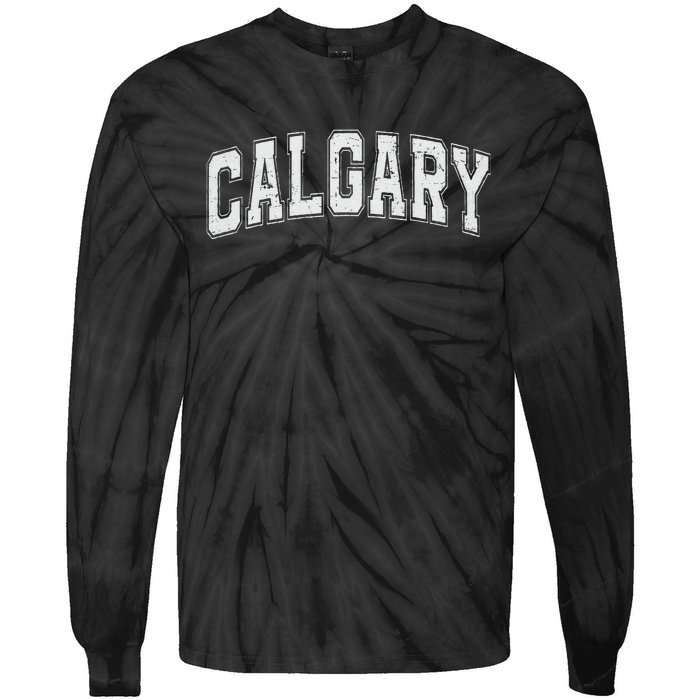 Calgary Ab Vintage Sports White Retro Varsity Text Tie-Dye Long Sleeve Shirt