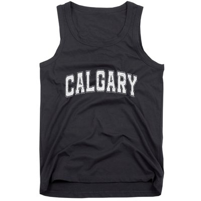 Calgary Ab Vintage Sports White Retro Varsity Text Tank Top