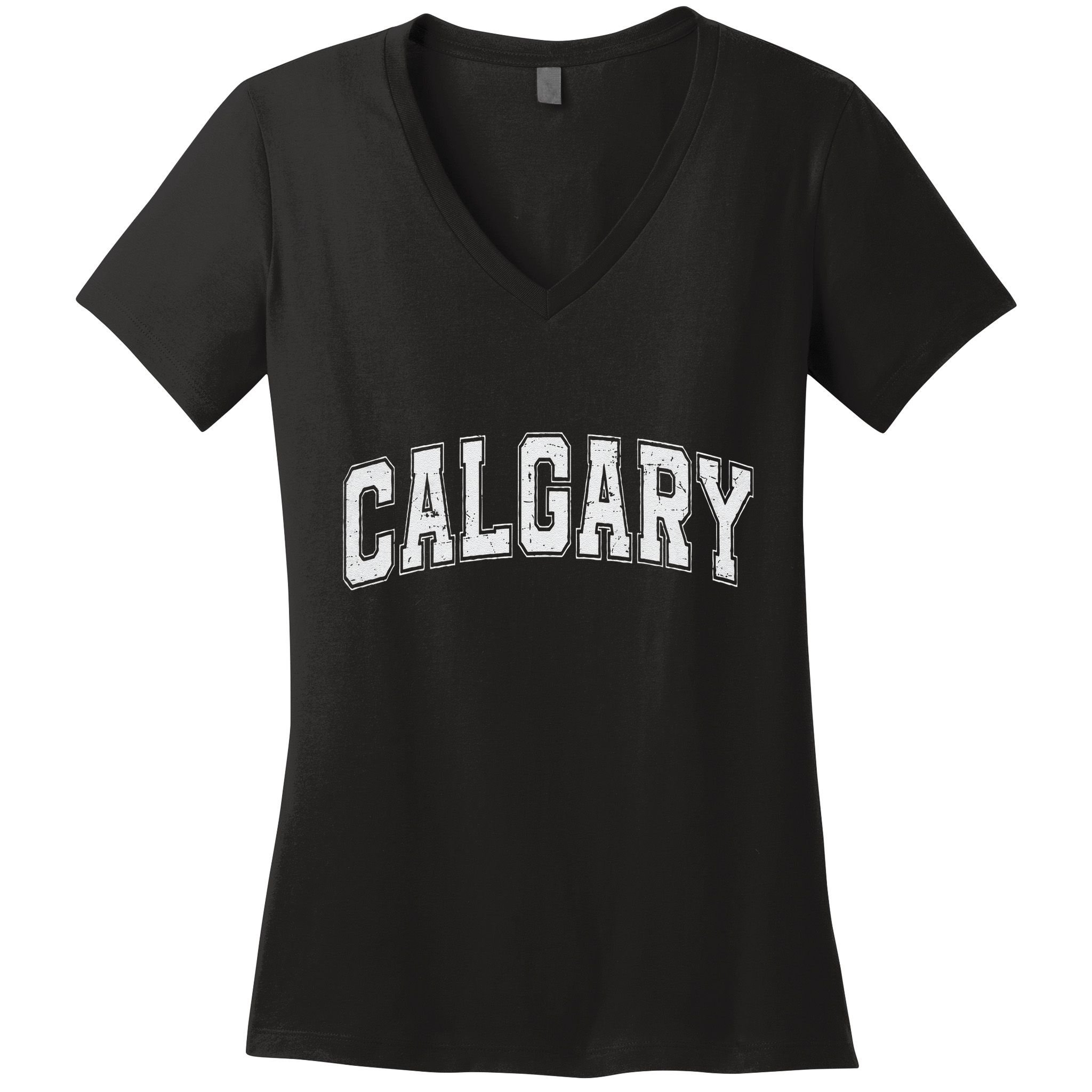 Calgary Ab Vintage Sports White Retro Varsity Text Women's V-Neck T-Shirt