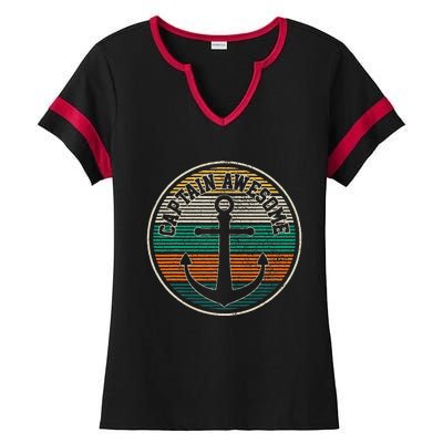 Captain Awesome Vintage Anchor Funny Sailing Boating Gift Ladies Halftime Notch Neck Tee