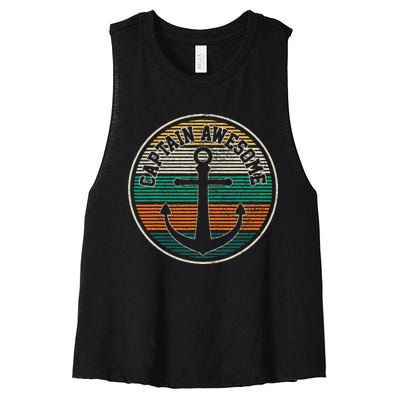 Captain Awesome Vintage Anchor Funny Sailing Boating Gift Women's Racerback Cropped Tank