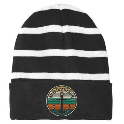 Captain Awesome Vintage Anchor Funny Sailing Boating Gift Striped Beanie with Solid Band