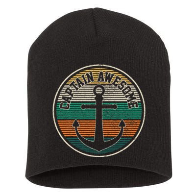 Captain Awesome Vintage Anchor Funny Sailing Boating Gift Short Acrylic Beanie