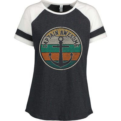 Captain Awesome Vintage Anchor Funny Sailing Boating Gift Enza Ladies Jersey Colorblock Tee